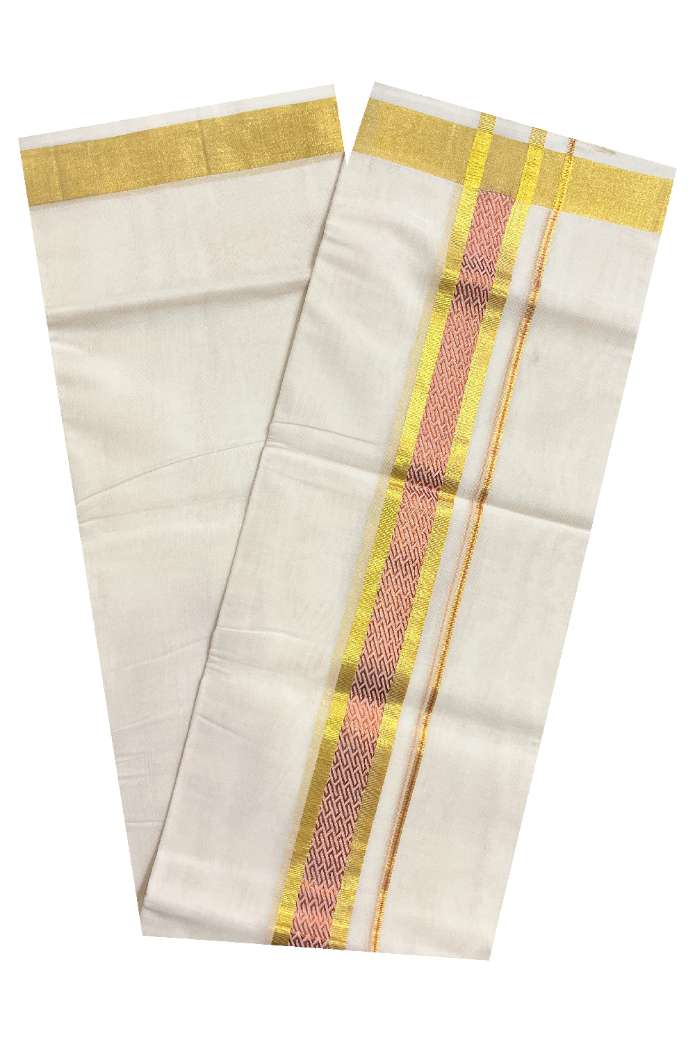 Southloom Premium Handloom Pure Cotton Mundu with Golden and Copper Kasavu Woven Border (Vishu 2024 Collection)