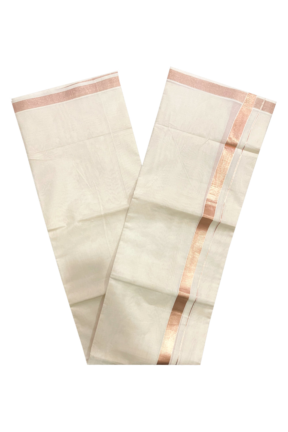 Off White Pure Cotton Double Mundu with 1 inch Rose Copper Kasavu Bord –  Southloom Handmade and Organics