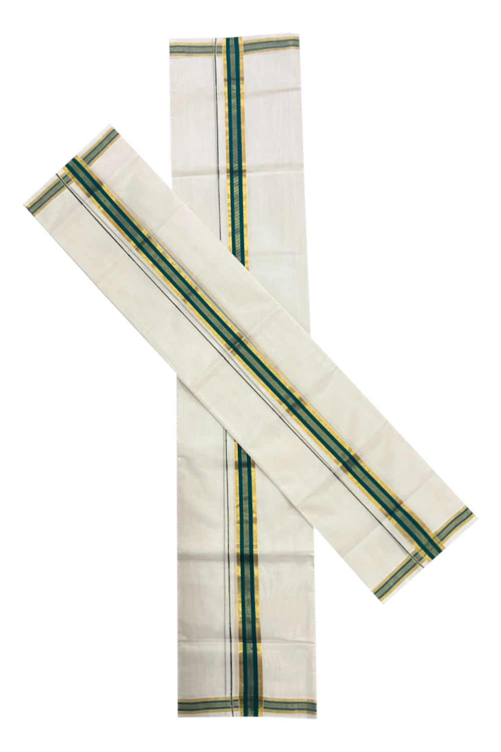 Southloom Premium Handloom Set Mundu with Kasavu and Green Border