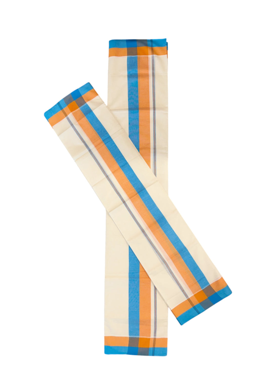 Southloom Mulloth Soft Cotton Blue Orange Border Set Mundu