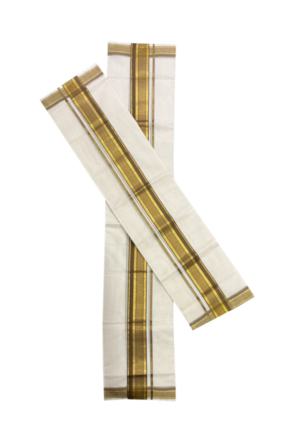 Pure Cotton Handloom Premium Kasavu Set Mundu (Mundum Neriyathum) with Brown and Kasavu Border 2.80 Mtrs