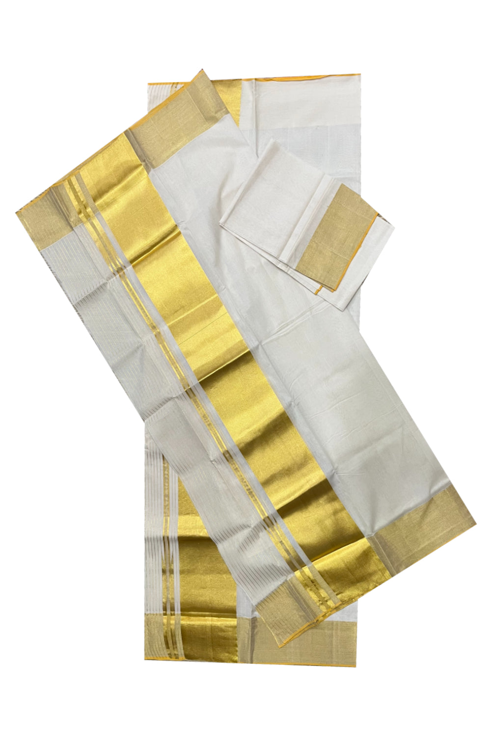 Southloom Premium Balaramapuram Unakkupaavu Handloom Cotton Wedding Set Mundu with Kasavu Border