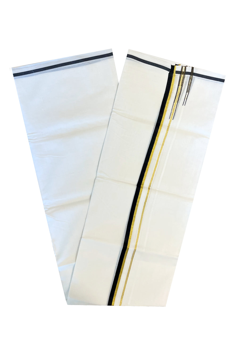 Pure White Cotton Double Mundu with Black And Kasavu Border (South Indian Dhoti)