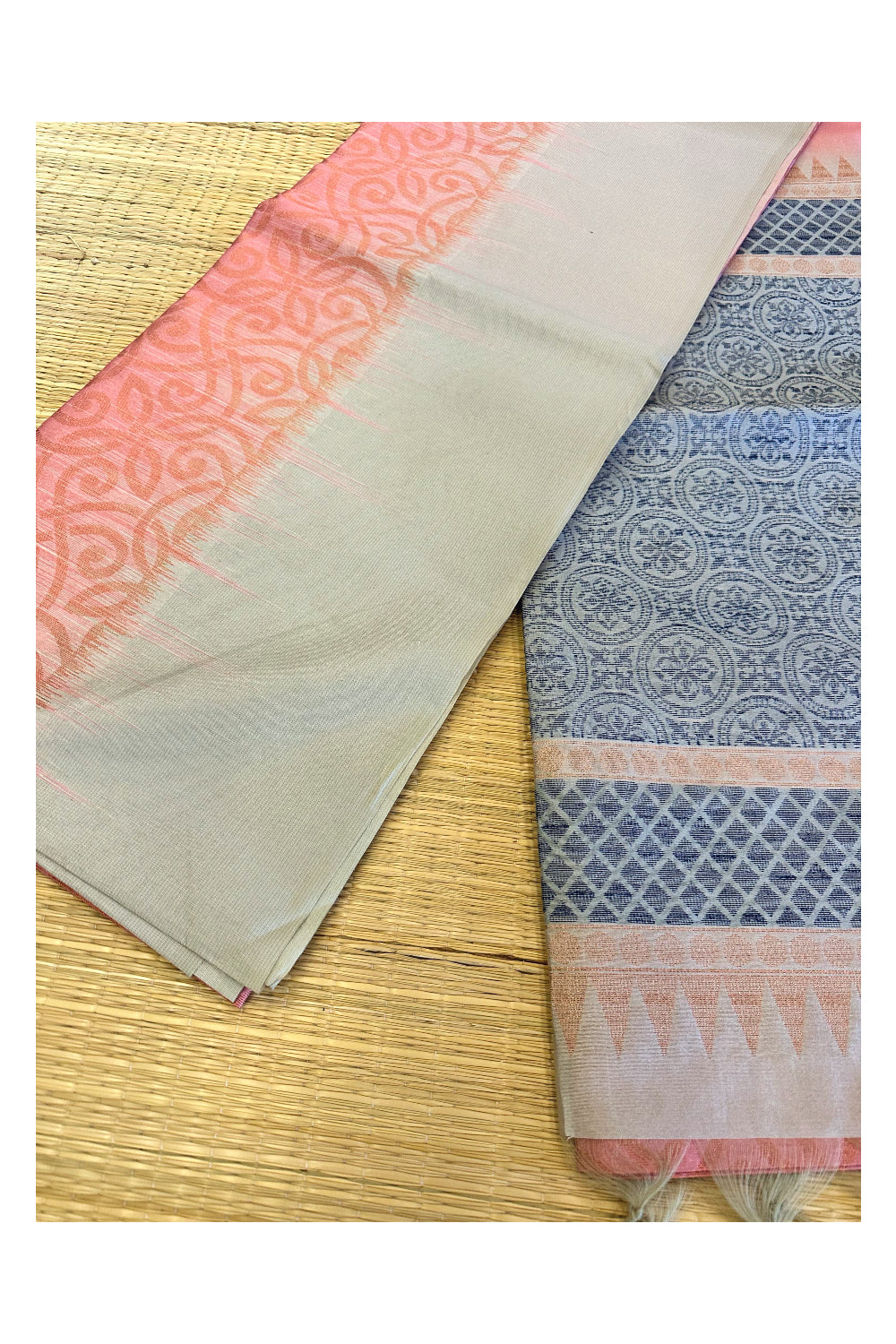 Southloom Semi Tussar Peach Woven Saree with Grey Border