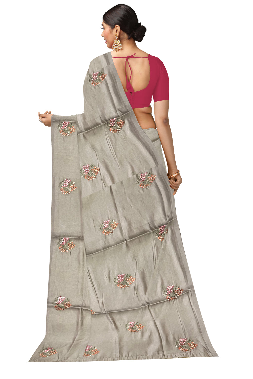 Southloom Art Silk Grey Designer Embroidery Saree