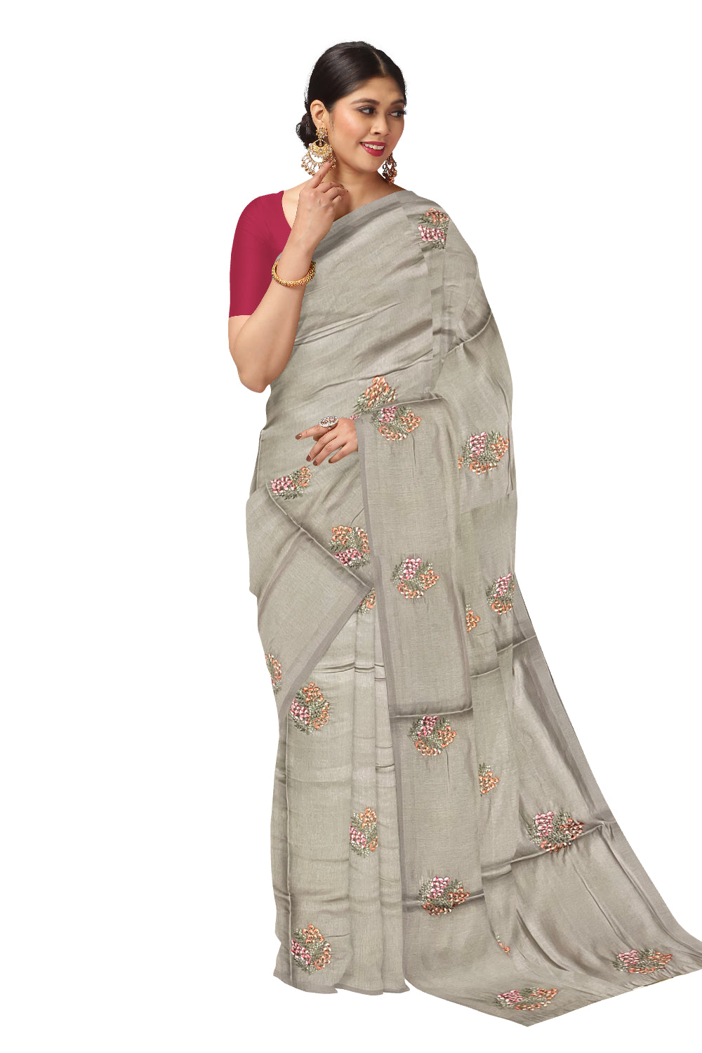 Southloom Art Silk Grey Designer Embroidery Saree