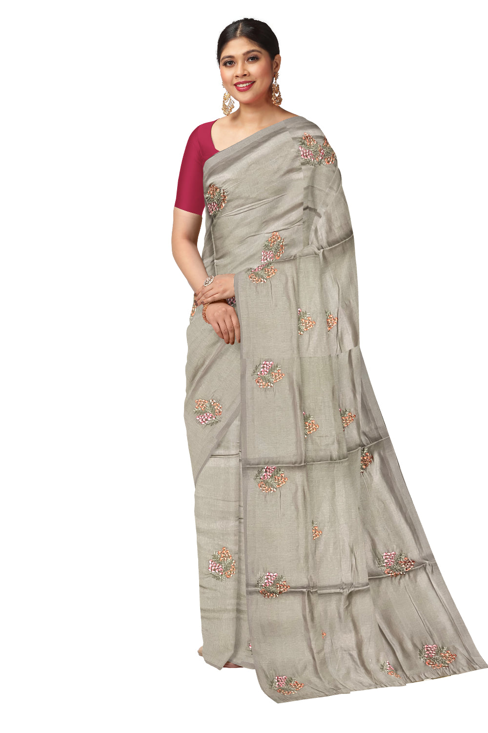 Southloom Art Silk Grey Designer Embroidery Saree