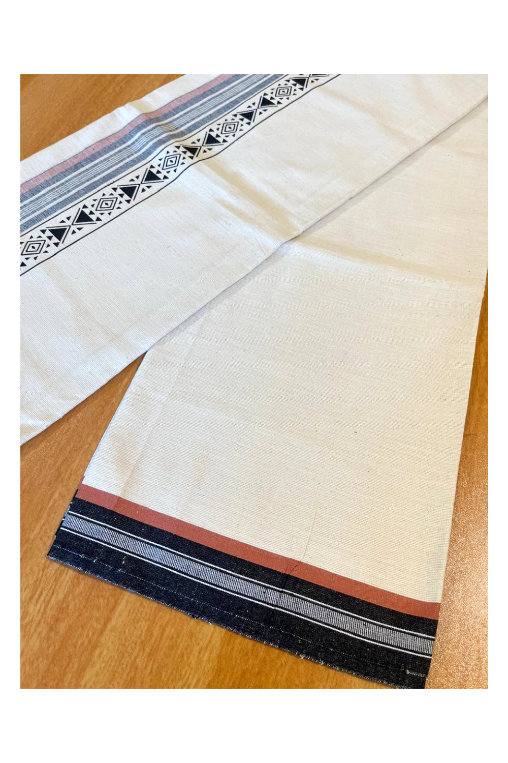 Southloom Off White And Black Brown Printed Single Mundu / Otta Mundu / Lungi (South Indian Kerala Dhoti)