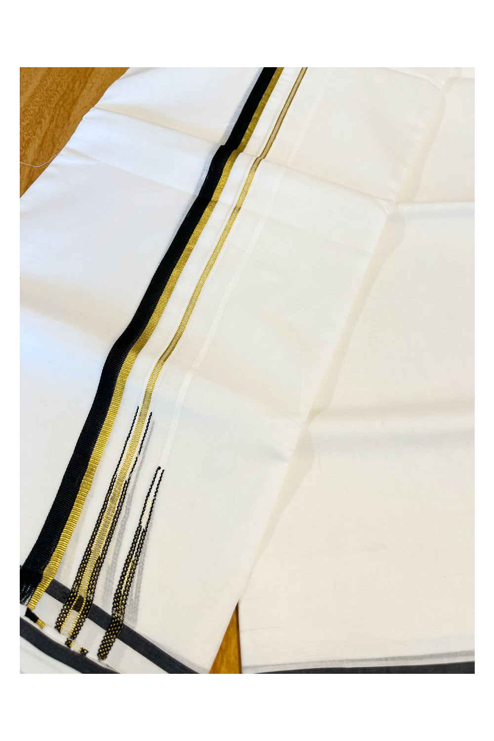 Pure White Cotton Double Mundu with Black And Kasavu Border (South Indian Dhoti)