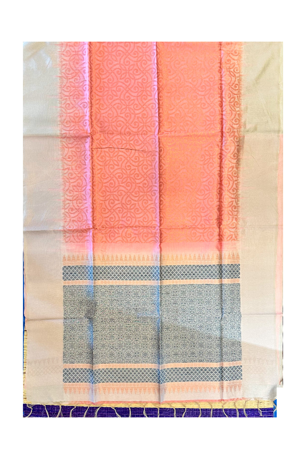 Southloom Semi Tussar Peach Woven Saree with Grey Border