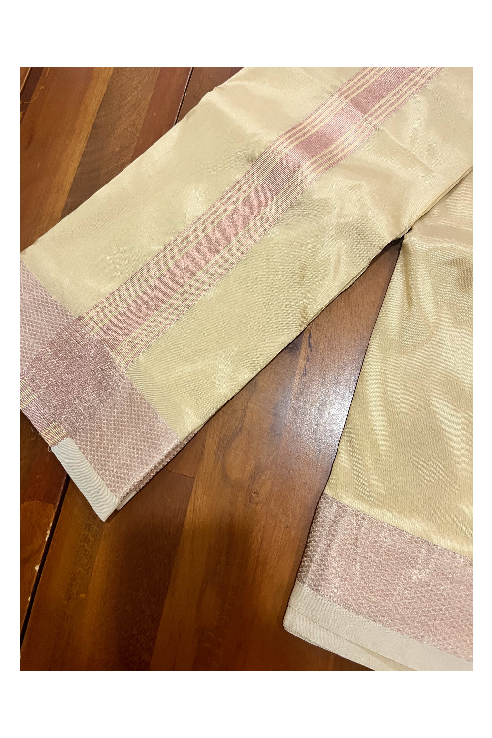 Southloom Premium Semi Silk Yellow Mundu with Copper Kasavu Woven Border (South Indian Kerala Dhoti)