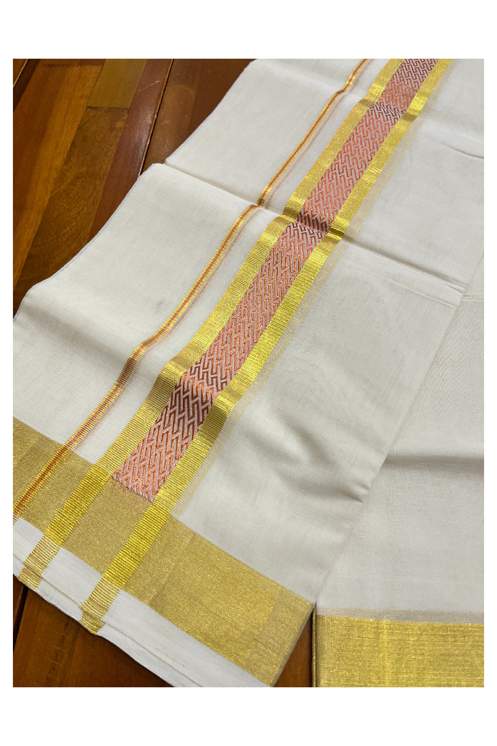 Southloom Premium Handloom Pure Cotton Mundu with Golden and Copper Kasavu Woven Border (Vishu 2024 Collection)