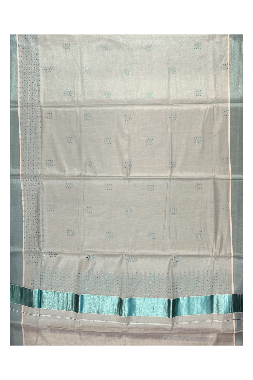 Southloom Kerala Turquoise Tissue Saree with Sequence Work