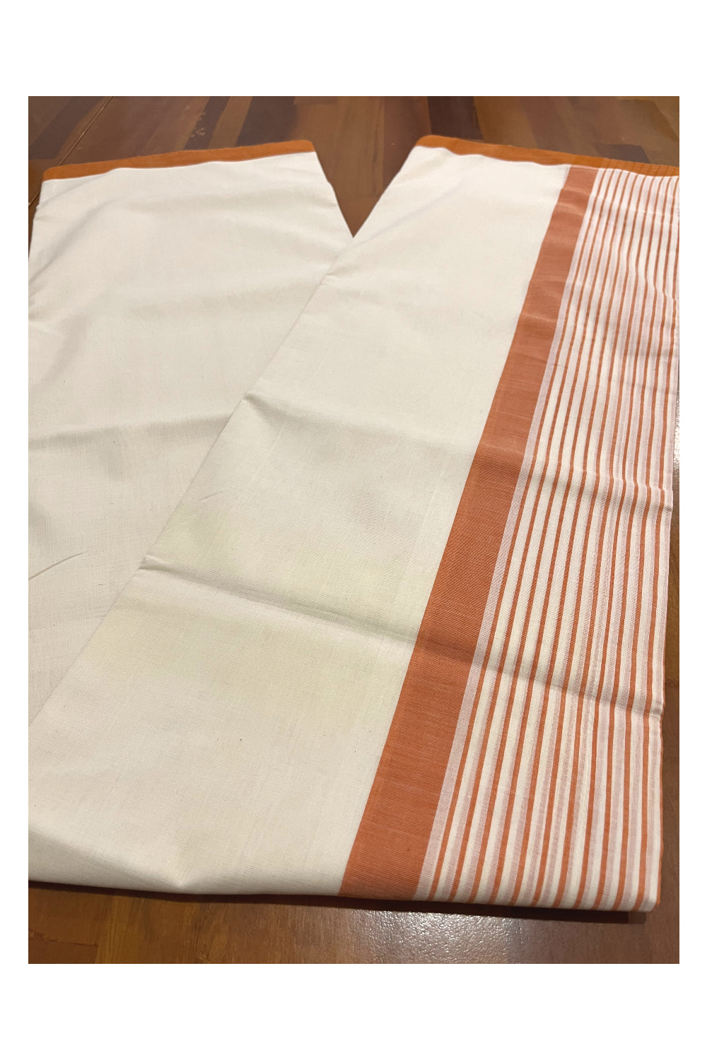 Southloom Premium Balaramapuram Unakkupaavu Handloom Mundu with Brick Red Lines Border (South Indian Kerala Dhoti)