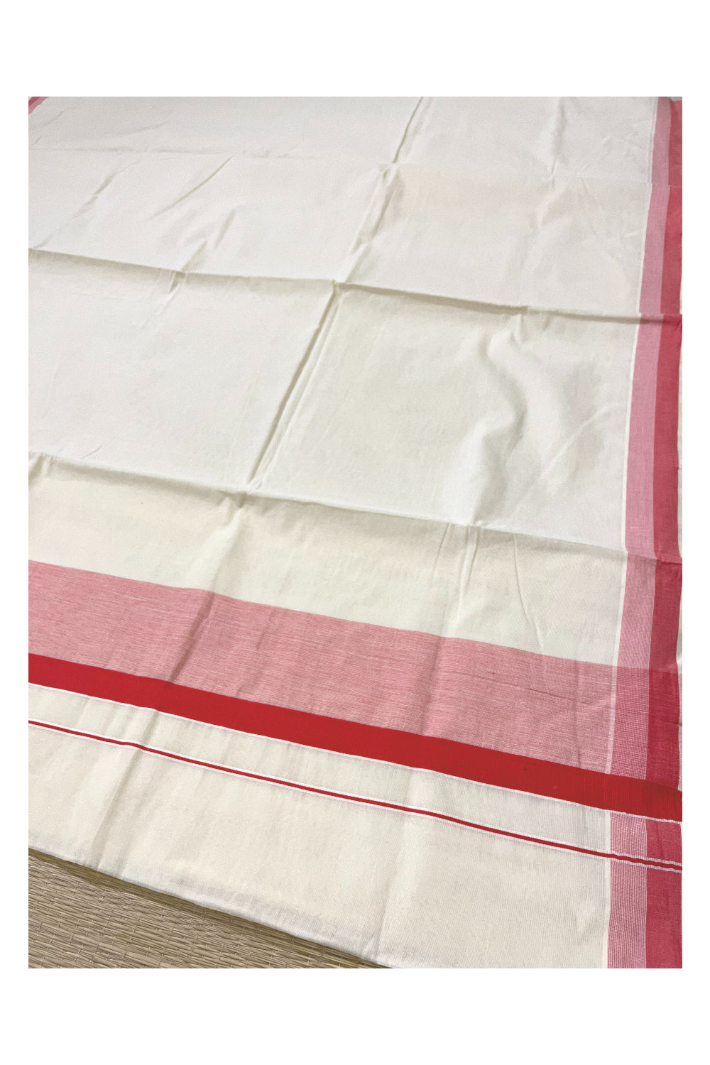 Pure Cotton Off White Kerala Saree with Orange Shaded Border (Onam Saree 2023)