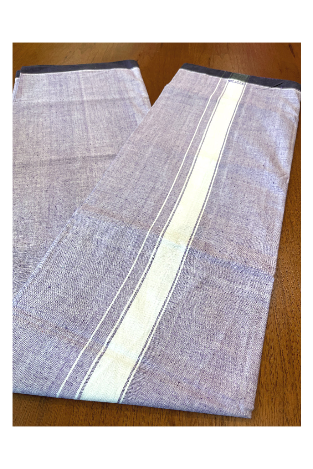 Southloom Premium Handloom Violet Solid Single Mundu (Lungi) with White Border (South Indian Kerala Dhoti)