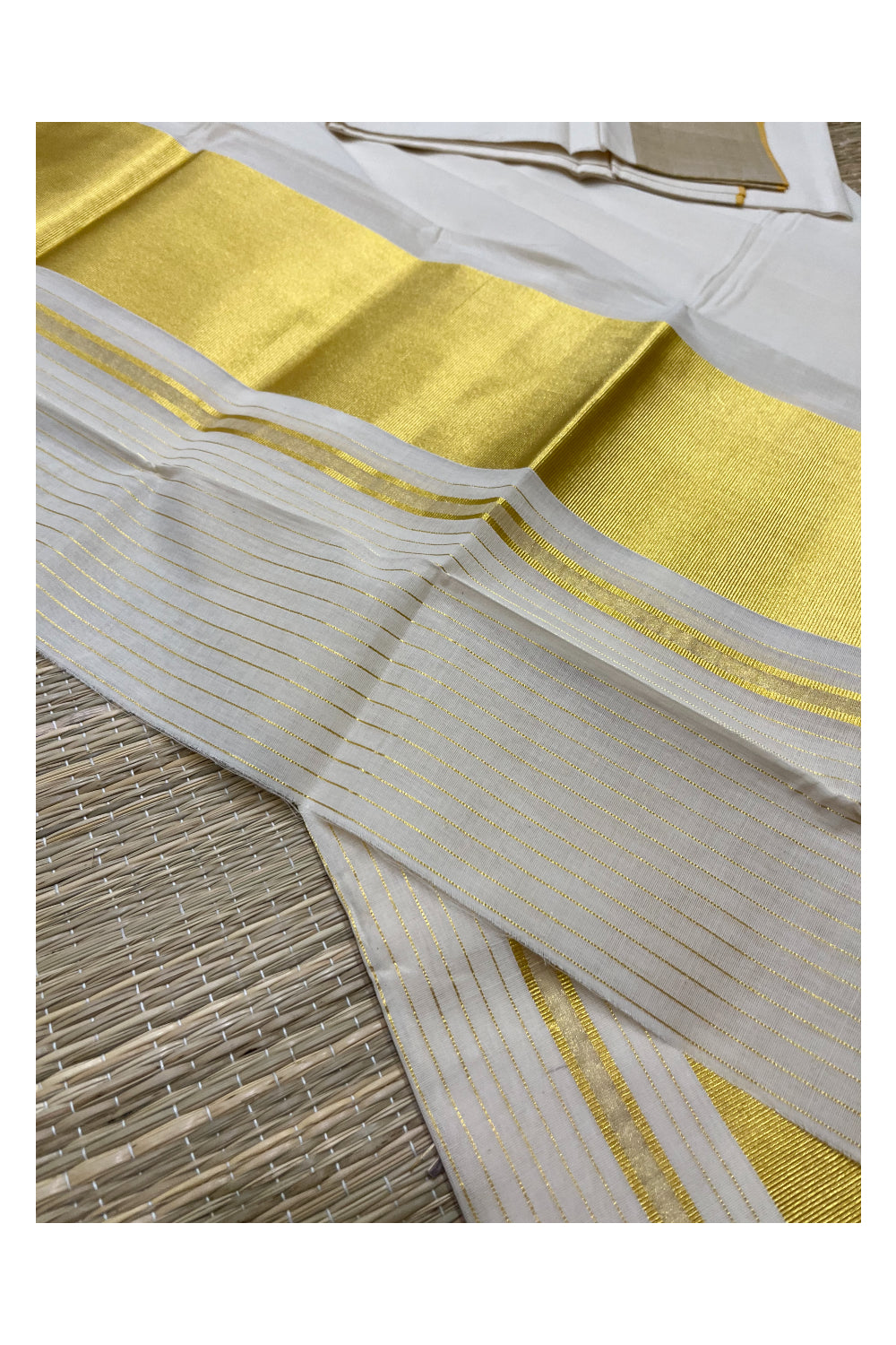 Southloom Premium Balaramapuram Unakkupaavu Handloom Cotton Wedding Set Mundu with Kasavu Border