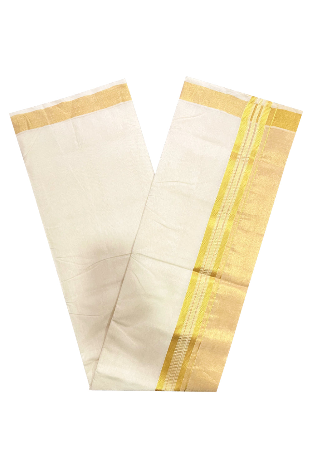 Southloom Premium Handloom Pure Cotton Wedding Mundu with Tissue Kasavu on Border (South Indian Kerala Dhoti)