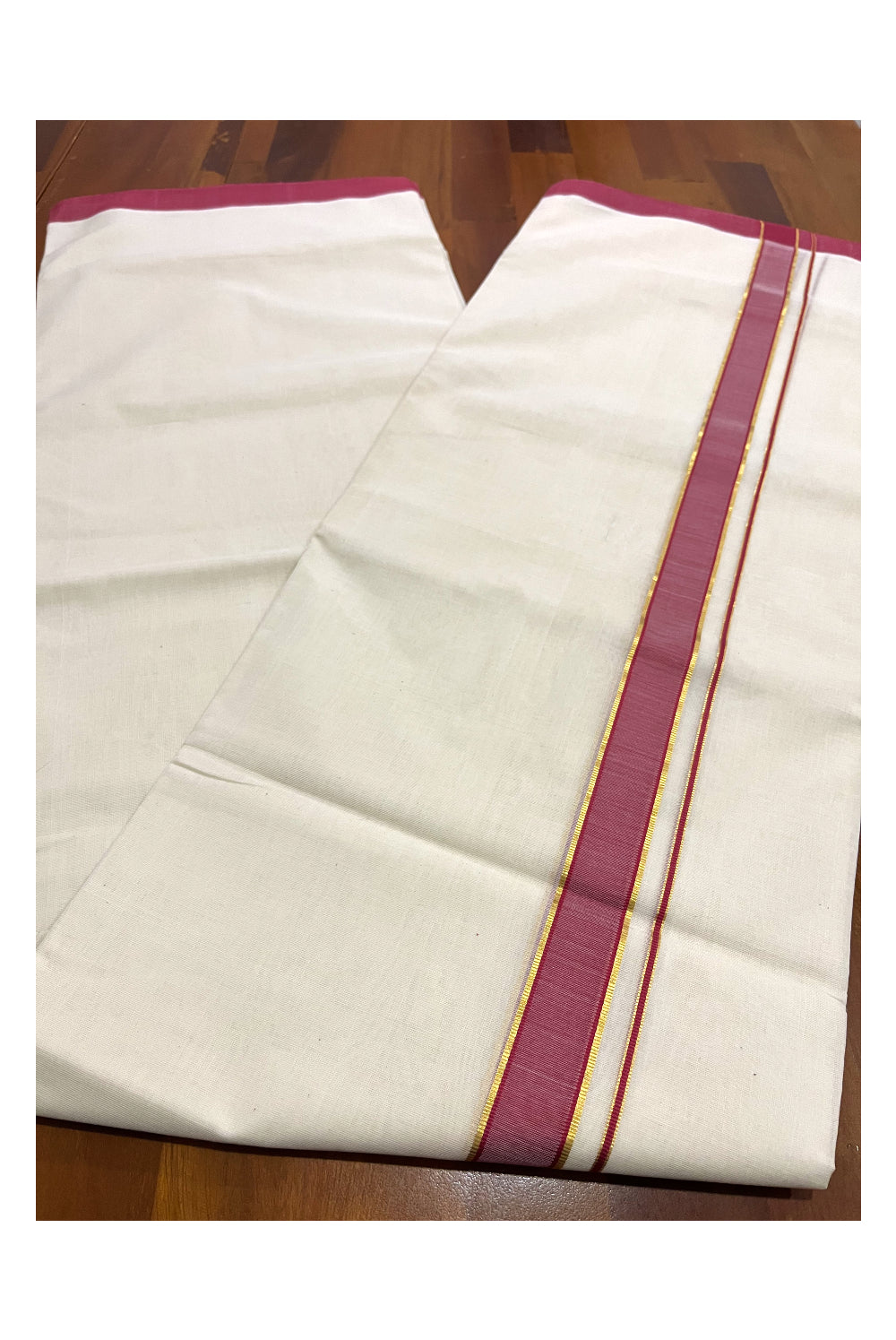 Premium Balaramapuram Unakkupaavu Handloom 10 Muzham Mundu with Kasavu and Red Border (South Indian Kerala Dhoti)