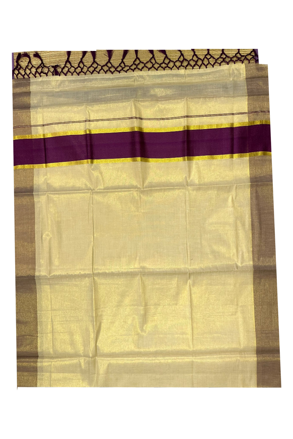 Kerala Kasavu Tissue Saree with Purple Kara and Border (Onam Saree 2023)