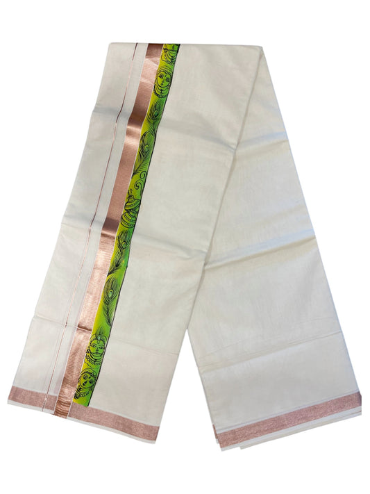 Southloom Antique Copper Kasavu Double Mundu with Hand Painted Mural Design Across Kara