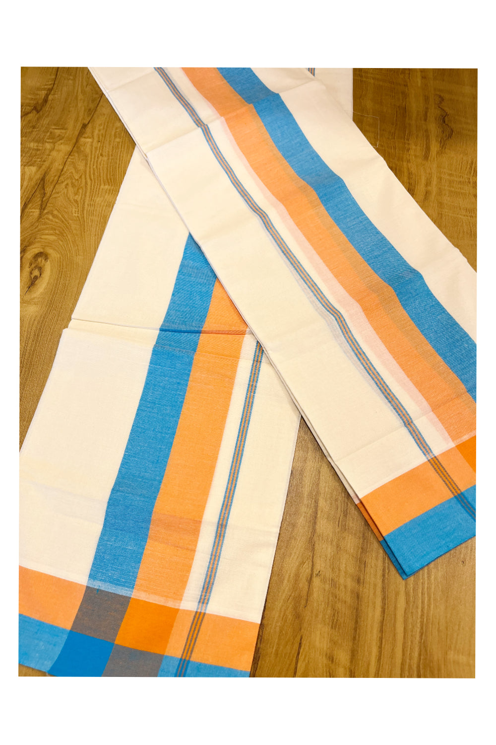 Southloom Mulloth Soft Cotton Blue Orange Border Set Mundu