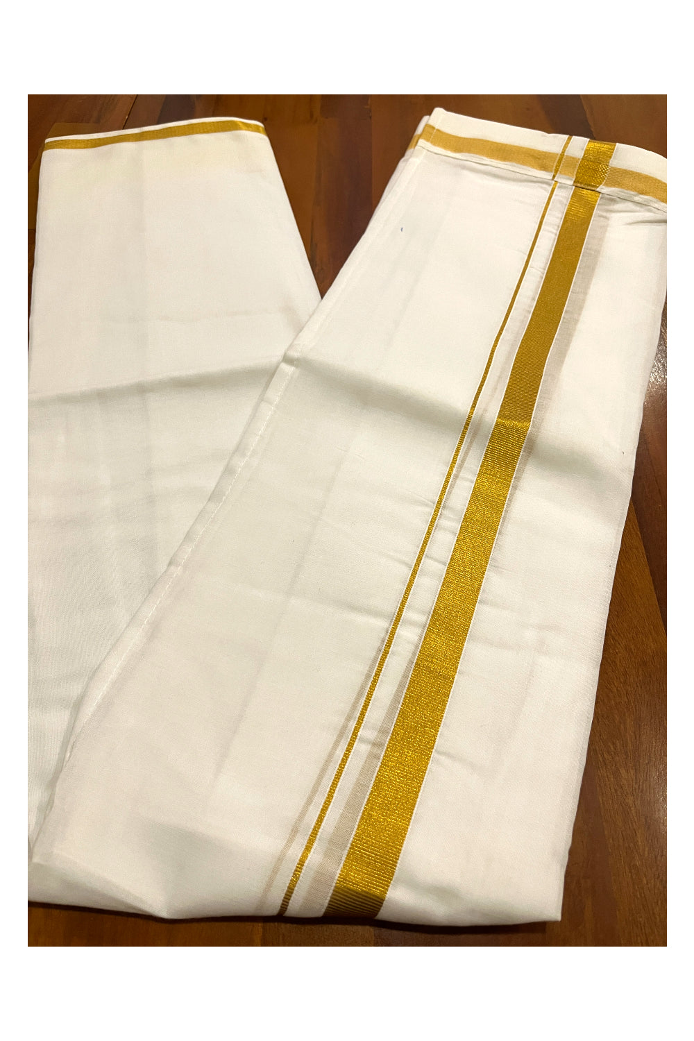 Off White Pure Cotton VELCRO Single Mundu with Kasavu Border (South Indian Kerala Dhoti)