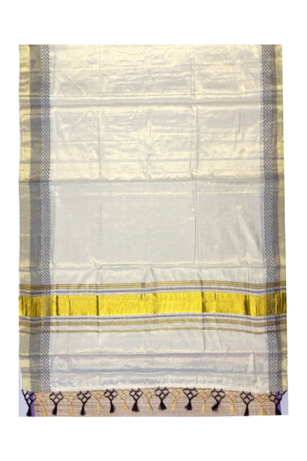 Kerala Tissue Kasavu Saree with Brown Designs On Border