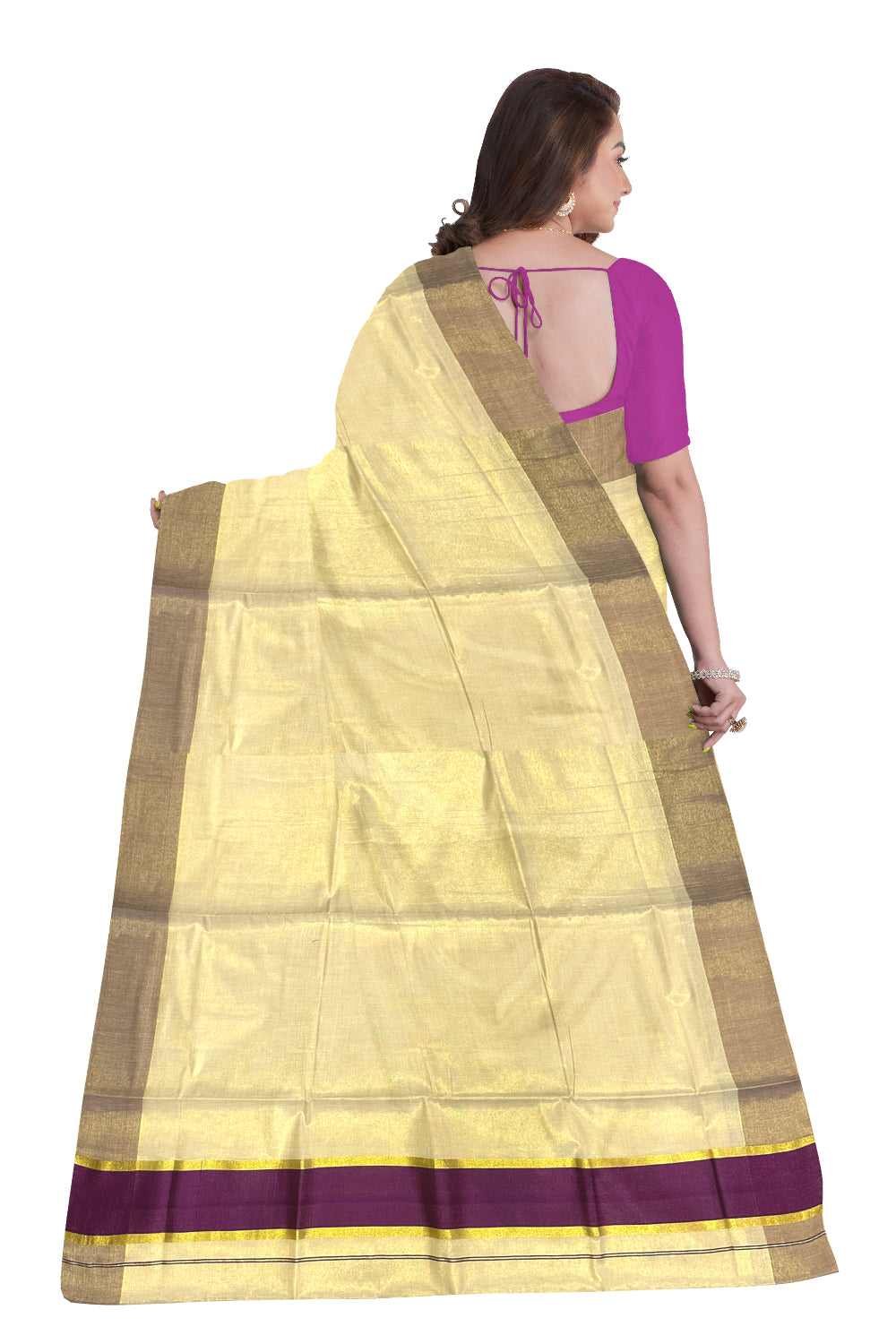 Kerala Kasavu Tissue Saree with Purple Kara and Border (Onam Saree 2023)