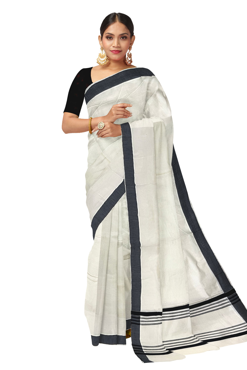 Pure Cotton Kerala Saree with Black Border