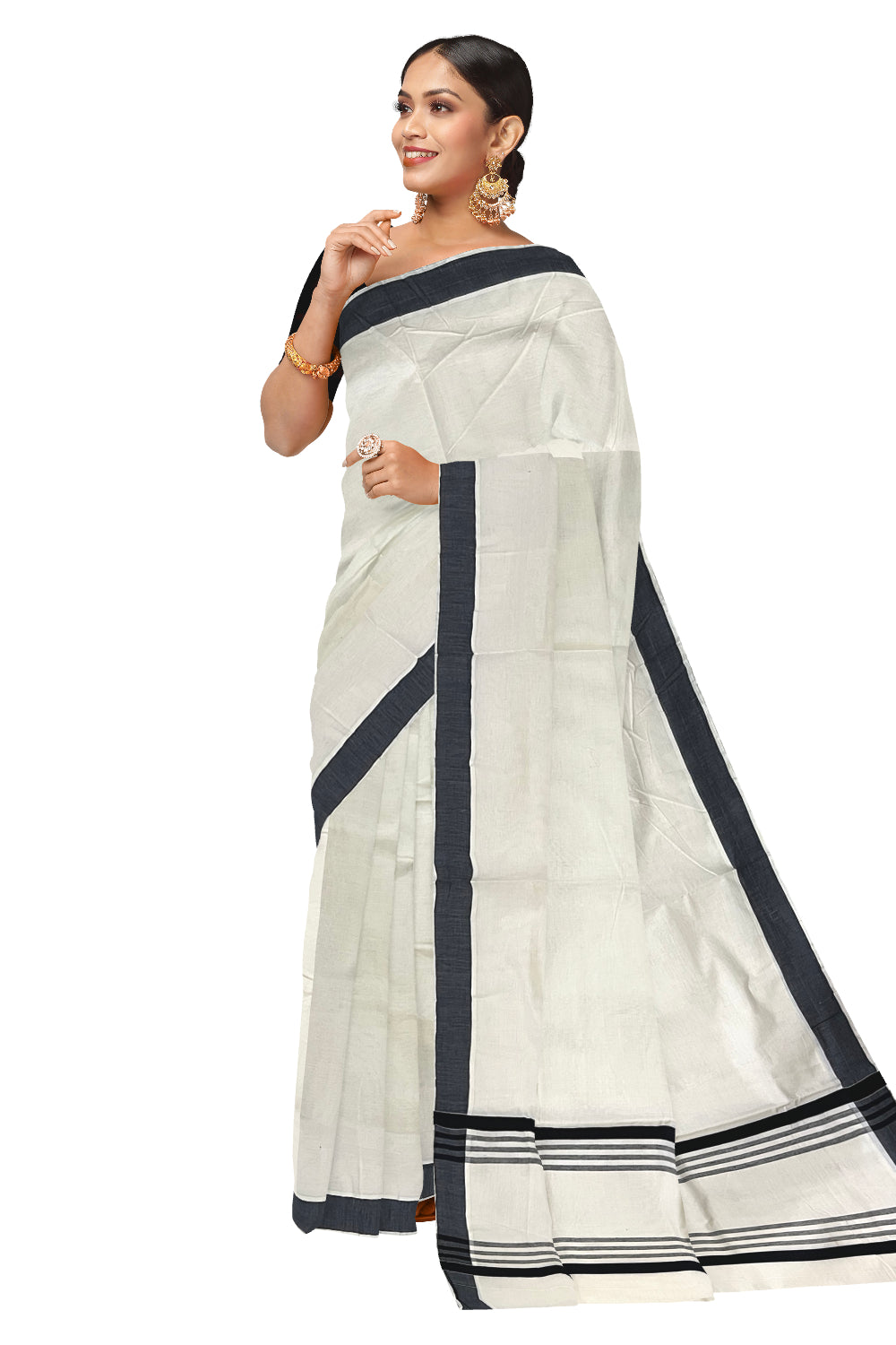 Pure Cotton Kerala Saree with Black Border