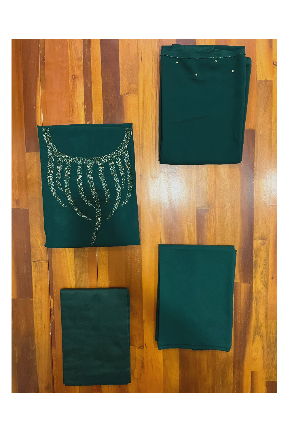 Southloom™ Georgette Churidar Salwar Suit Material in Dark Green with Bead Works