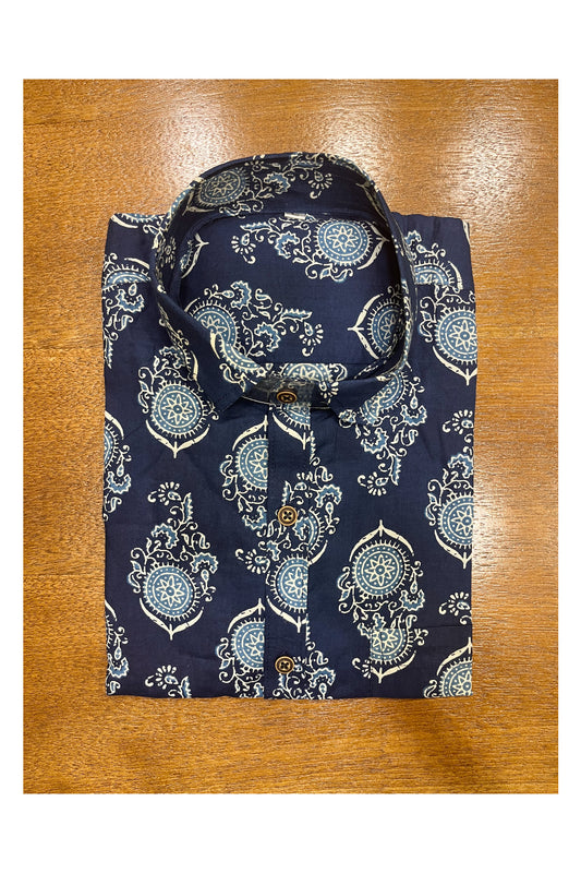 Southloom Jaipur Cotton Blue Hand Block Printed Shirt (Full Sleeves)