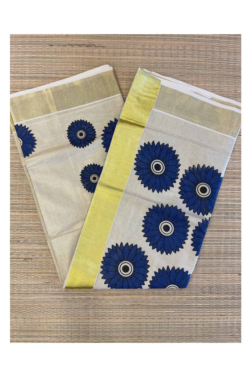Southloom Exclusive Tissue Kasavu Saree With Sunflower Art On Body and Pallu