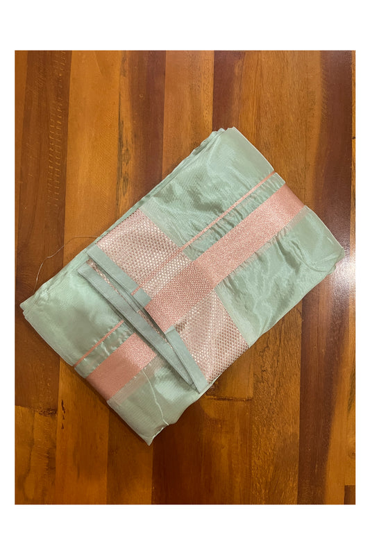 Southloom Semi Silk Green Mundu with Kasavu Woven Border (South Indian Kerala Dhoti)