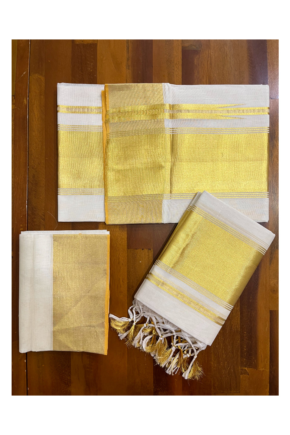 Southloom™ Handloom Plain Single Set Mundu (Mundum Neriyathum) 4 Inch Border