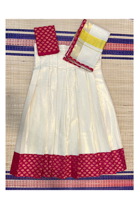 Southloom Semi Stitched Tissue Dhavani Set with Pavada and Red Blouse Piece