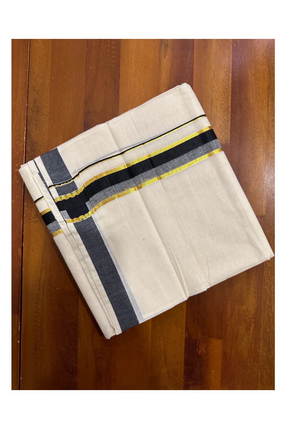 Kerala Cotton Double Mundu with Black and Kasavu Border