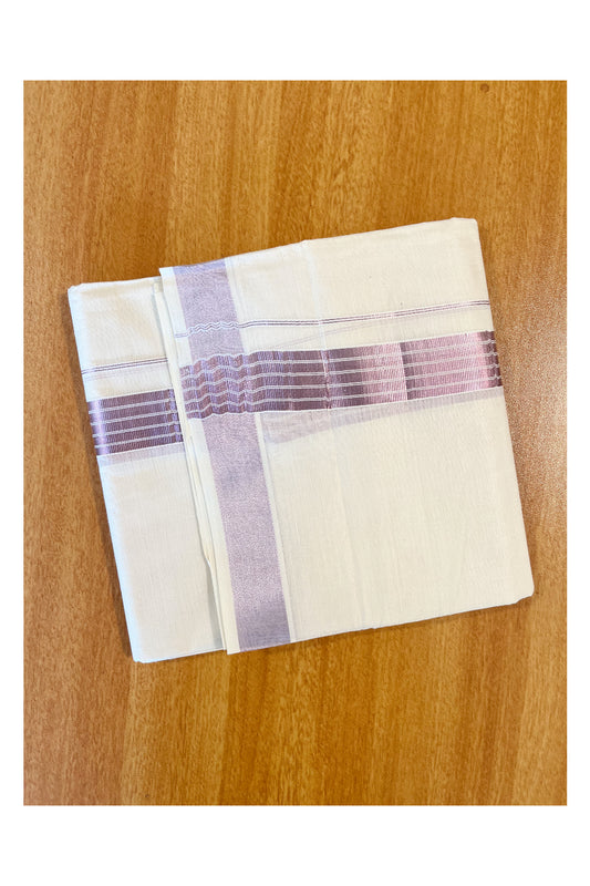 Off White Kerala Cotton Double Mundu with Rose Copper Kasavu Lines Border (South Indian Dhoti)