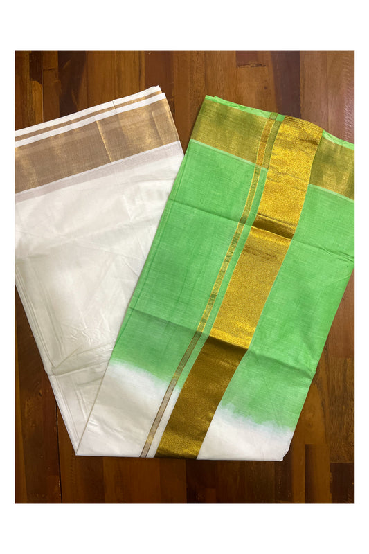 Southloom Tie and Dye Multi Colour Green Kasavu Saree