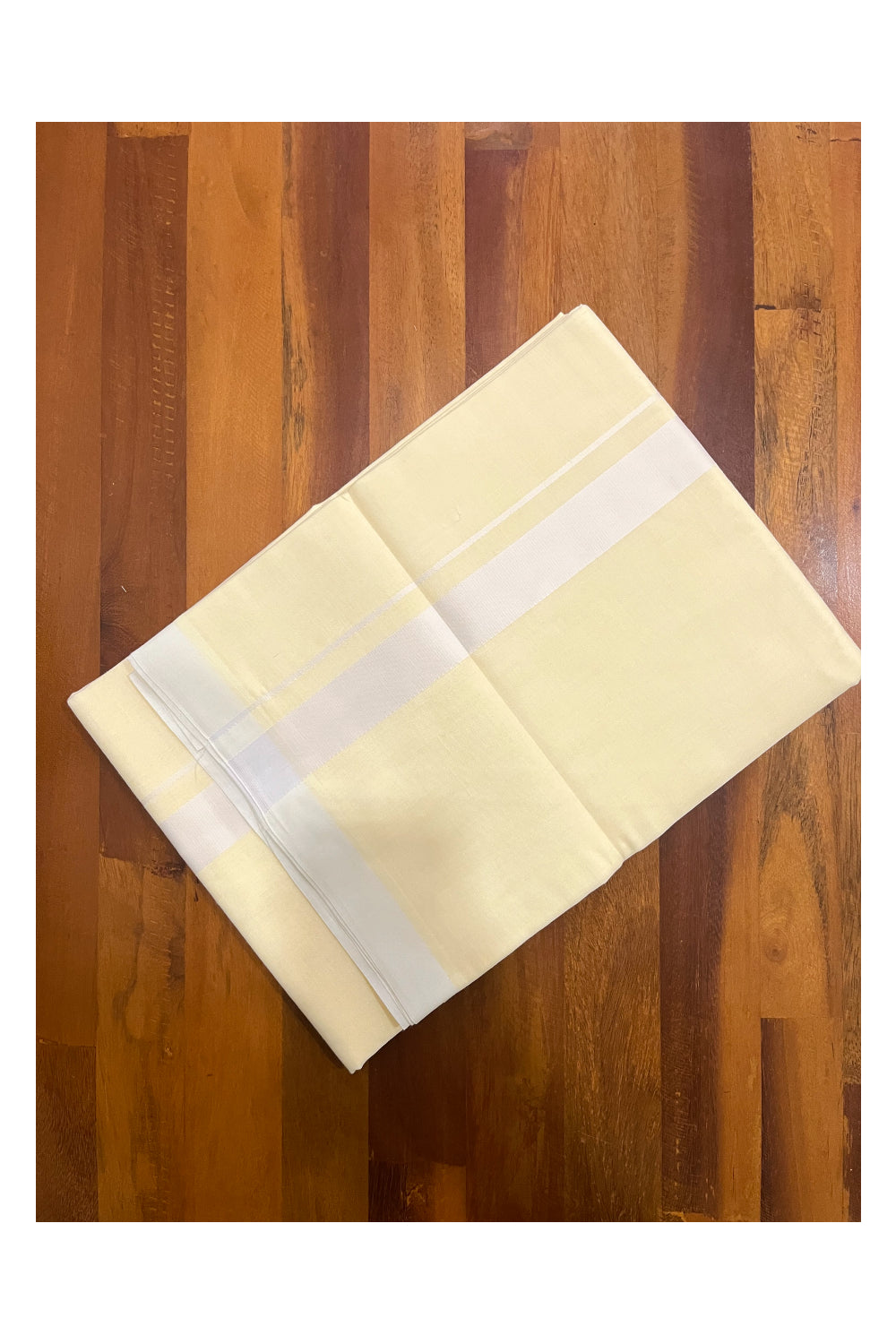 Pure Cotton Yellow Double Mundu with White Border (South Indian Kerala Dhoti)