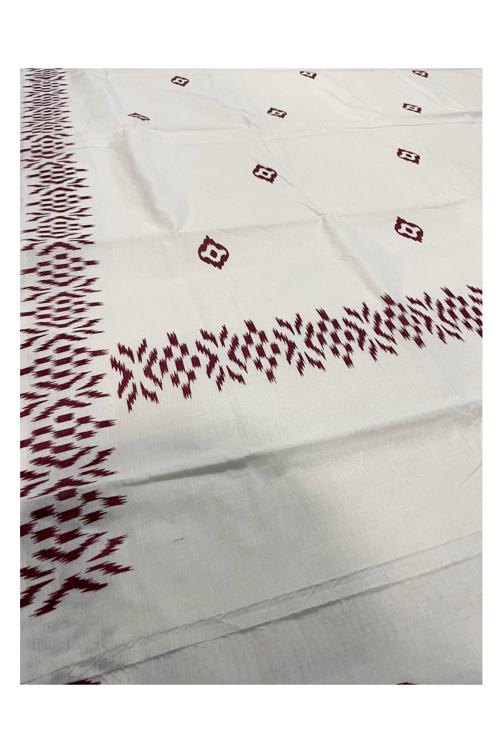 Southloom Ikat Design Maroon Printed Saree with Blouse Piece