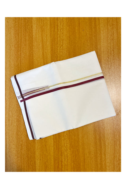 Pure White Cotton Double Mundu with Maroon Border (South Indian Dhoti)