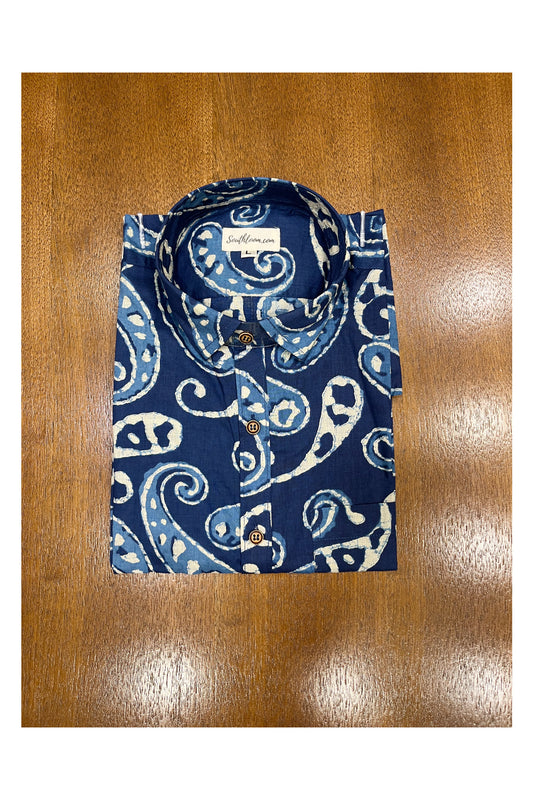 Southloom Jaipur Cotton Blue Hand Block Printed Shirt (Full Sleeves)