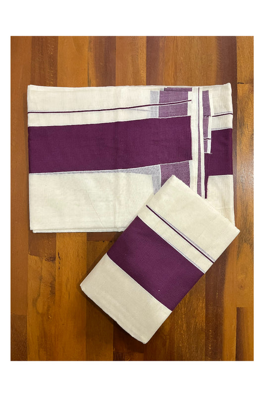 Kerala Cotton Set Mundu (Mundum Neriyathum) Single with Plain Purple Border 2.80 Mtrs