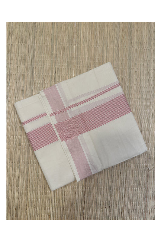 Off White Kerala Double Mundu with Pink Kara (South Indian Kerala Dhoti)