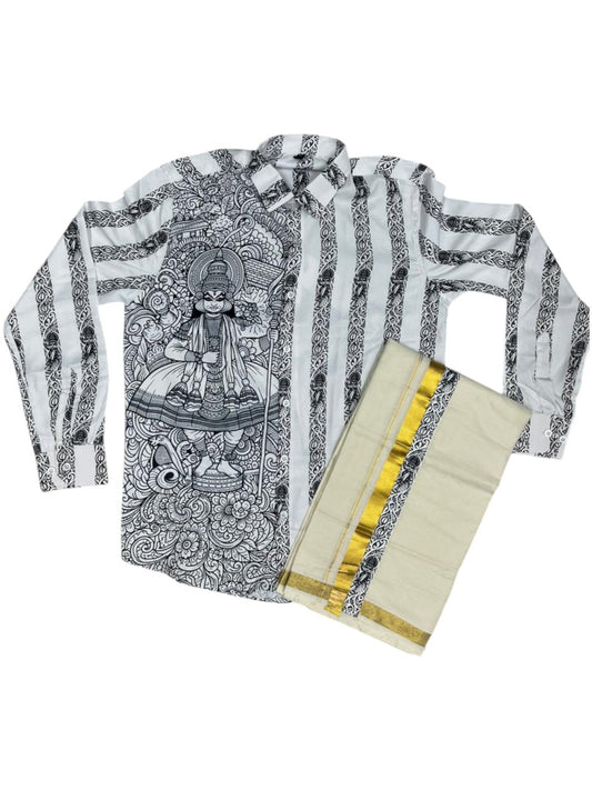Southloom Premium Satin Kathakali Digital Print Design Men's Combo (Shirt + Mundu) SL576