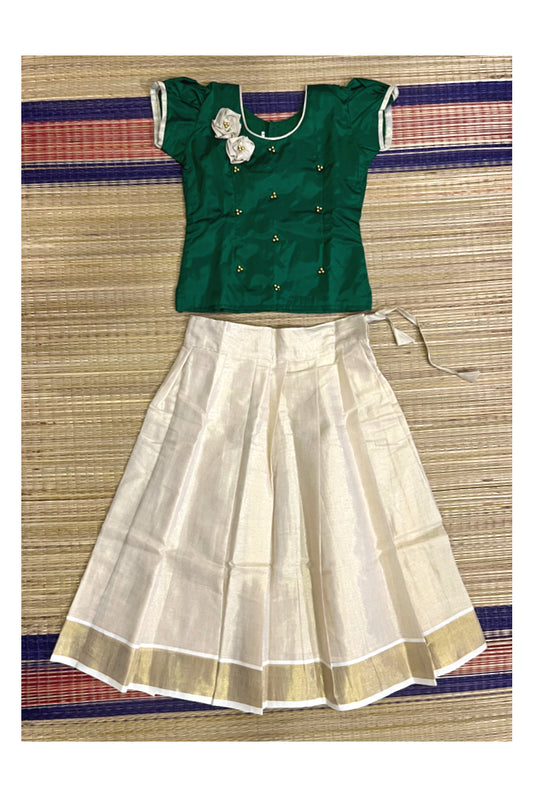 Southloom Kerala Green Pavada Blouse with Bead Work for Kids (Age 1 - 10)