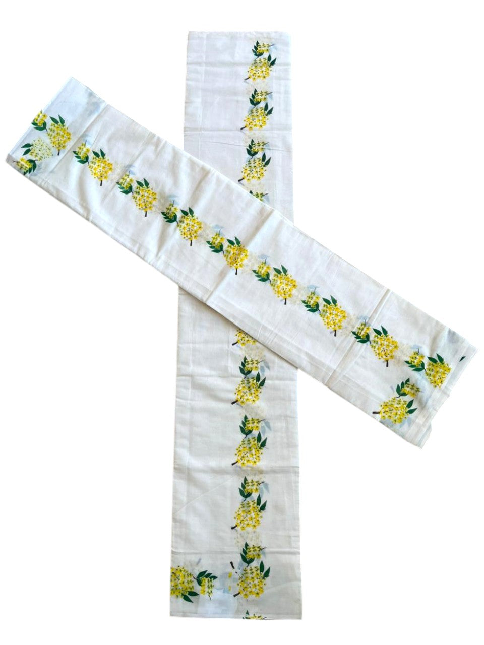 Southloom Pure Cotton Kerala Single Set Mundu (Mundum Neriyathum) with Kanikonna Print 2.80 Mtrs SL285