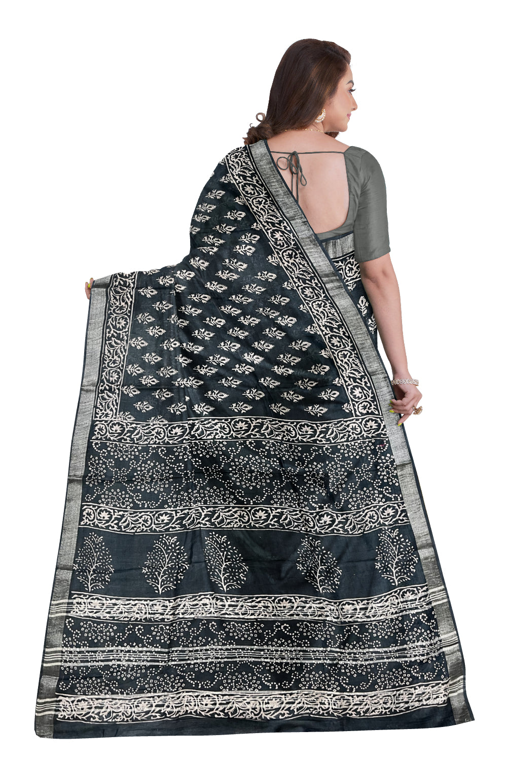 Southloom Linen Grey Designer Saree with Floral Prints